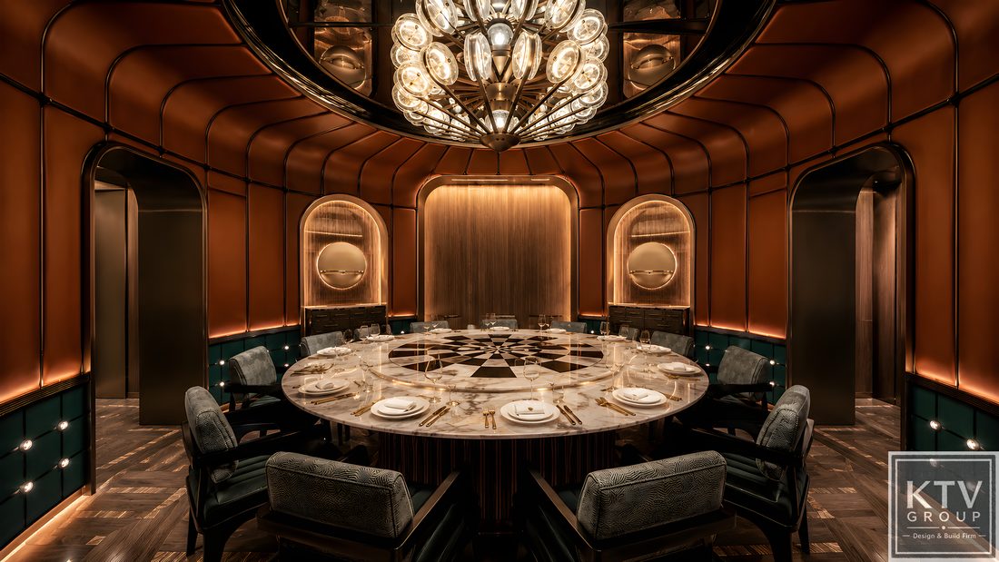 Thiết kế phòng VIP nhà hàng Art Deco Luxury tại TP.HCM Thi công phòng VIP nhà hàng bàn ăn tròn đá cao cấp Nội thất phòng VIP nhà hàng sang trọng với đèn chùm nghệ thuật Mẫu phòng VIP nhà hàng hiện đại phong cách Art Deco Thiết kế phòng ăn VIP nhà hàng cao cấp tại TP.HCM Không gian phòng VIP nhà hàng tiếp khách doanh nhân Thi công nội thất phòng VIP nhà hàng với vách ốp da cao cấp Phòng VIP nhà hàng tích hợp ăn uống và karaoke nhẹ Thiết kế phòng VIP nhà hàng tối ưu công năng phục vụ Mẫu phòng VIP nhà hàng đẹp sang trọng thi công trọn gói bởi KTV GROUP