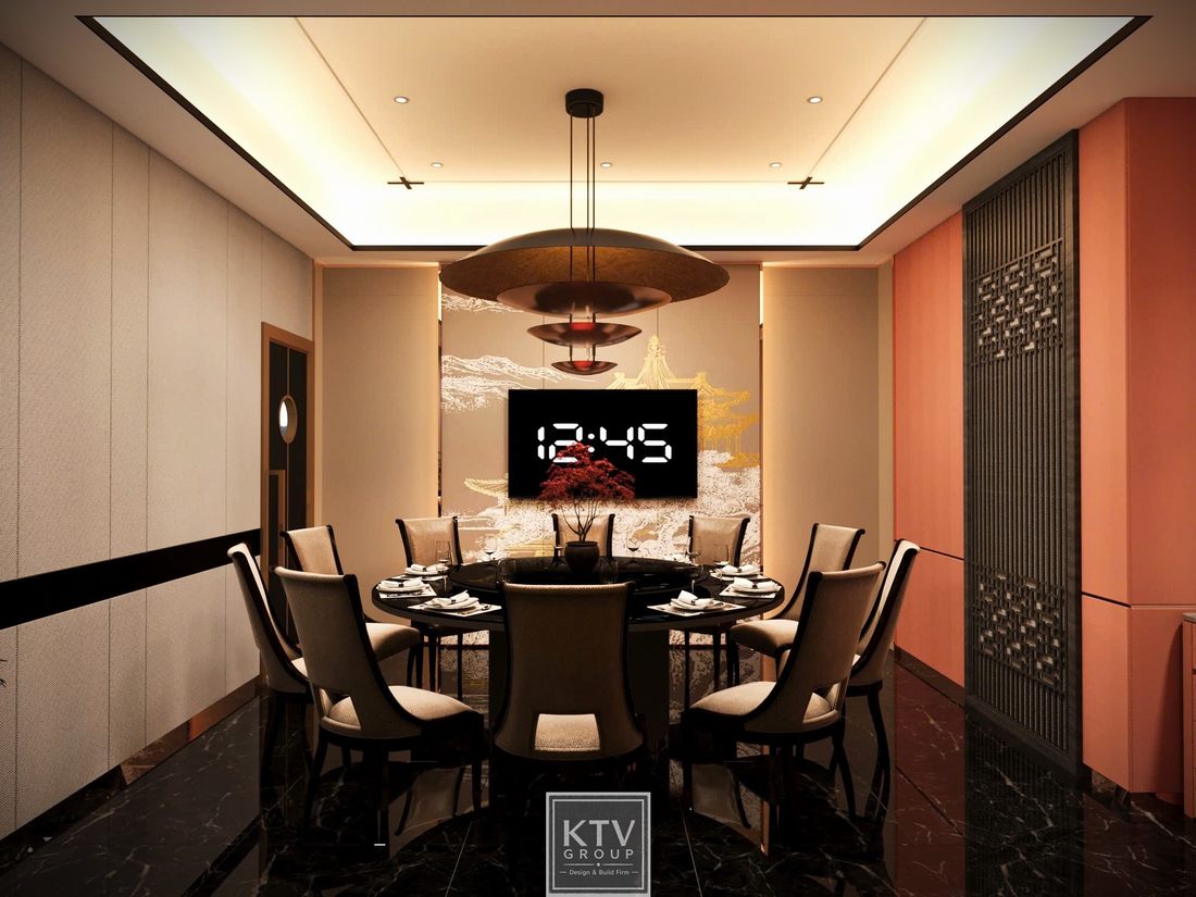 Không gian nội thất phòng VIP nhà hàng Viet Pho Restaurant với bàn ăn tròn cao cấp