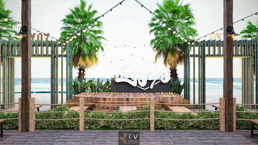 Thiết kế không gian ăn uống ngoài trời với chất liệu tre nứa chủ đạo giúp nhà hàng Garden mang vẻ đẹp mộc mạc và thân thiện với môi trường. 