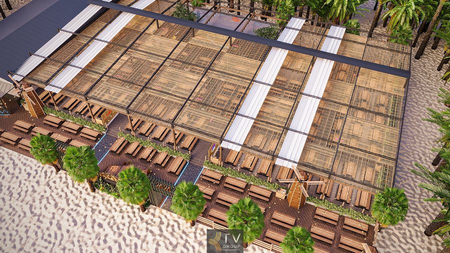 Không gian nhà hàng Garden với chất liệu gỗ, tre và cây xanh tạo nên kiến trúc mở đón nắng gió tự nhiên đầy phong cách. 