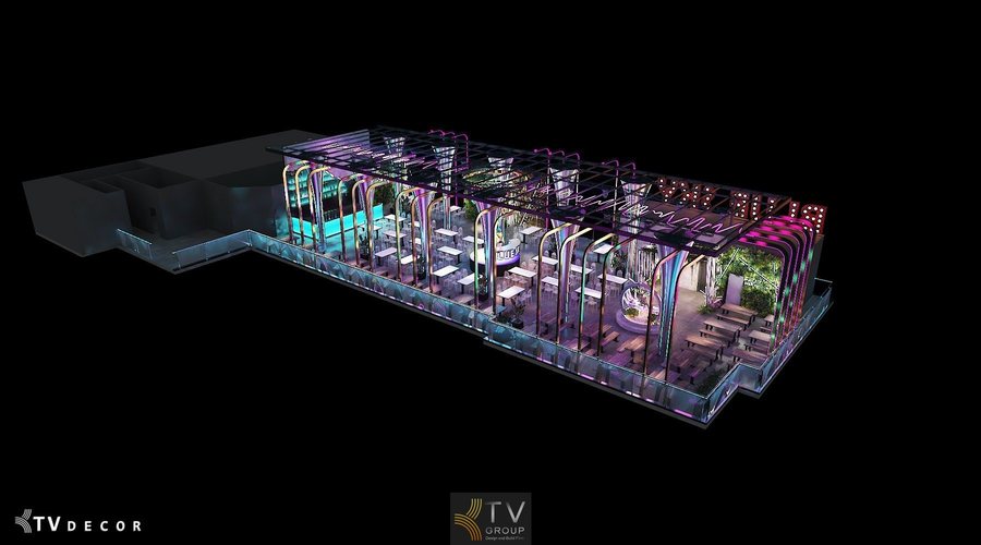 Thiết kế thi công không gian nhà hàng Beer Garden độc đáo với thép tiền chế, kính cường lực và ánh sáng hiện đại 