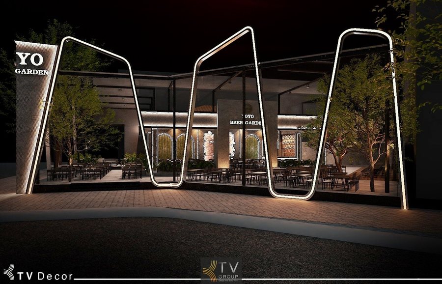 Thiết kế thi công Beer Garden hiện đại với kiến trúc độc đáo và ánh sáng nghệ thuật tại YOYO Garden Hồ Con Rùa 