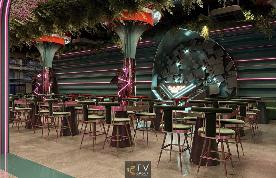 Trang trí tường 3D Beer Garden phong cách nghệ thuật tạo chiều sâu và điểm nhấn không gian  Hệ thống ánh sáng RGB đa chế độ dành cho Lounge Beer Garden phục vụ nhiều loại sự kiện 