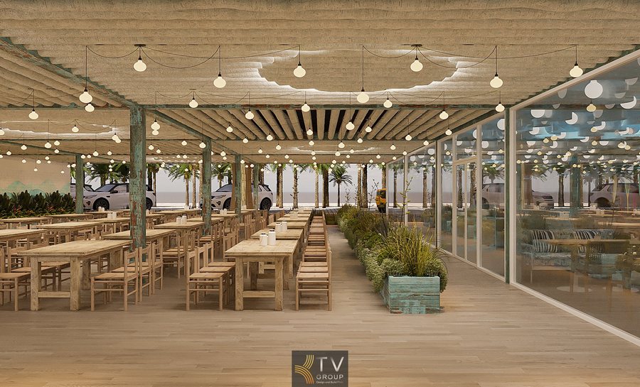 “Thiết kế nhà hàng seafood cao cấp Phan Thiết với phong cách nhiệt đới hiện đại.” 2