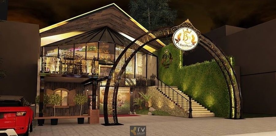alt: không gian sân thượng beer garden bố trí bàn ghế gỗ thoáng rộng alt: mái kính lớn của nhà hàng beer garden phong cách hiện đại alt: cổng vòm sắt nghệ thuật sang trọng trước nhà hàng alt: khu vực cầu thang lên nhà hàng beer garden ánh sáng vàng ấm alt: nội thất bàn ghế gỗ và khung sắt phong cách industrial