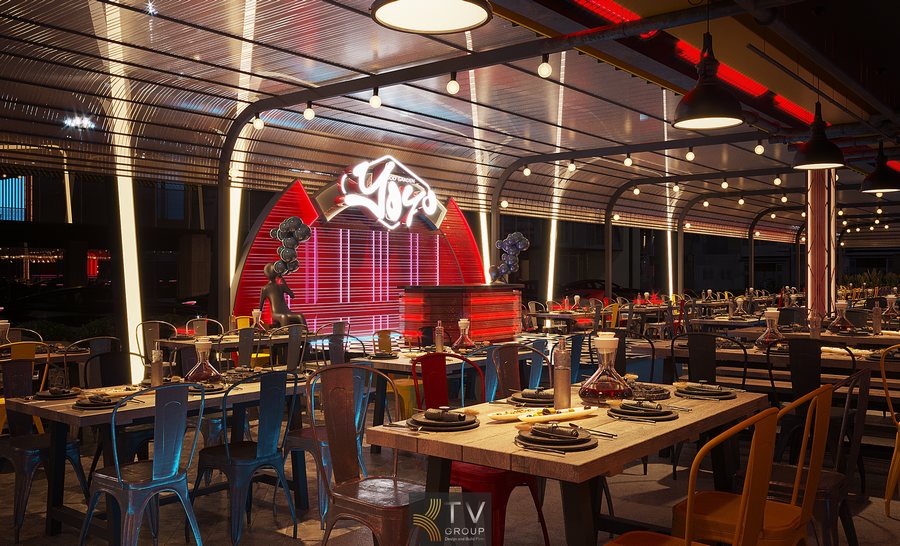 Không gian nội thất nhà hàng Beer Food Garden hiện lên đầy ấn tượng với thiết kế hiện đại, sử dụng ánh sáng LED nổi bật tạo nên bầu không khí sôi động và đậm chất giải trí.  