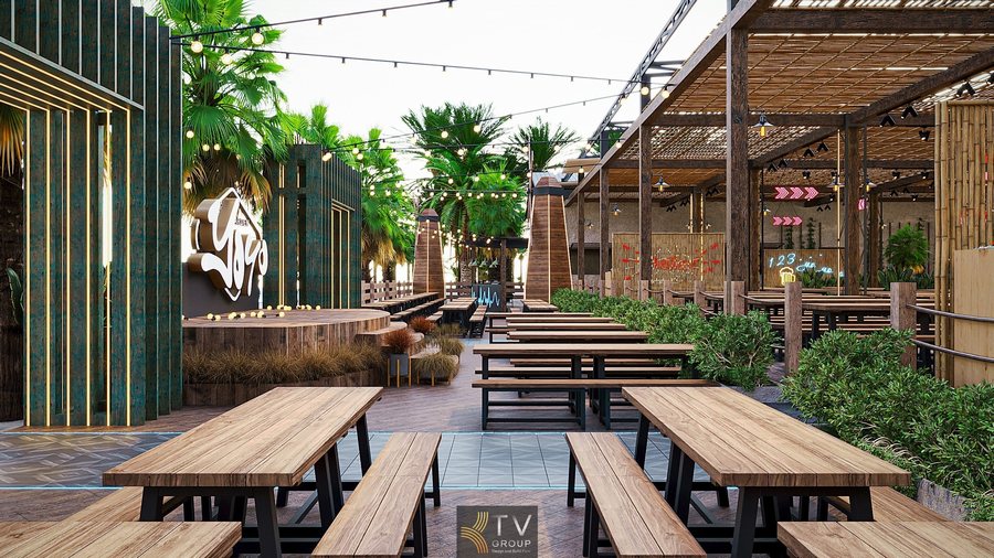 Thiết kế nhà hàng Garden mở tự nhiên ven biển với không gian tre nứa 