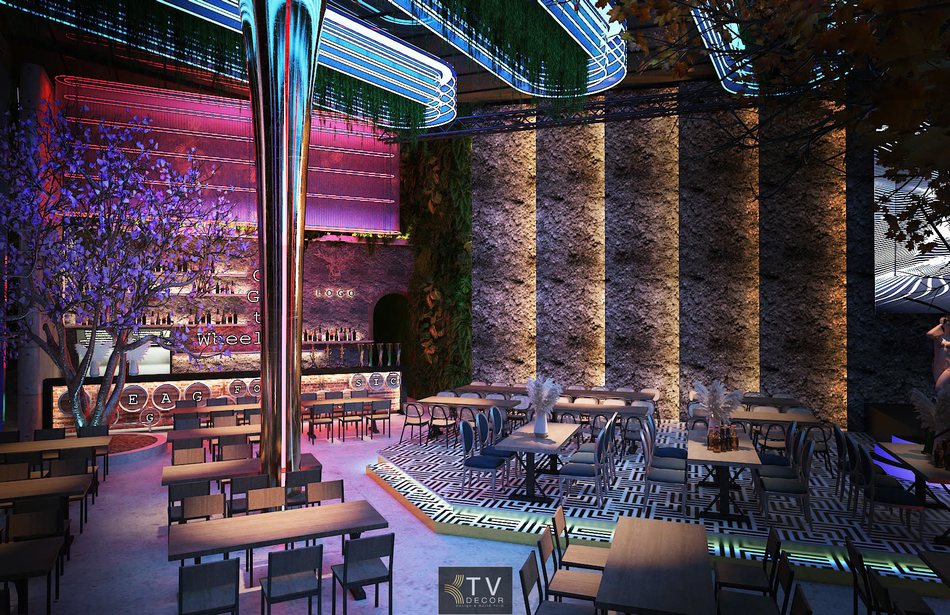 Không gian Beer Garden hiện đại với trần LED đa lớp và ánh sáng đổi màu.  Khu vực bàn tiệc Beer Garden với cột kim loại phản chiếu và ánh sáng rực rỡ.  Trần LED uốn cong kết hợp cây xanh treo trong nhà hàng Beer Garden.  Sân khấu Beer Garden với màn hình LED lớn và tường đá trang trí.  Bàn ghế bố trí đều, không gian rộng thoáng phong cách Beer Garden.  Cột trang trí ánh sáng RGB trong không gian Beer Garden về đêm.  Hệ đèn LED chạy dọc trần tạo hiệu ứng thị giác mạnh trong Beer Garden.  Không gian ăn uống Beer Garden phong cách hiện đại – ánh sáng nổi bật. 