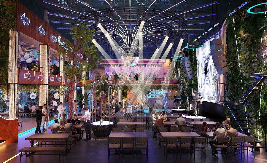 Thiết kế thi công nhà hàng Beer Garden hiện đại với ánh sáng sân khấu, không gian hai tầng và bố trí tối ưu chi phí – KTV GROUP 