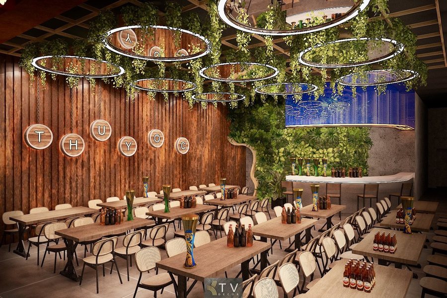 "Không gian nhà hàng hải sản Ốc Thúy 500m2 với vật liệu bền vững và tối ưu chi phí 