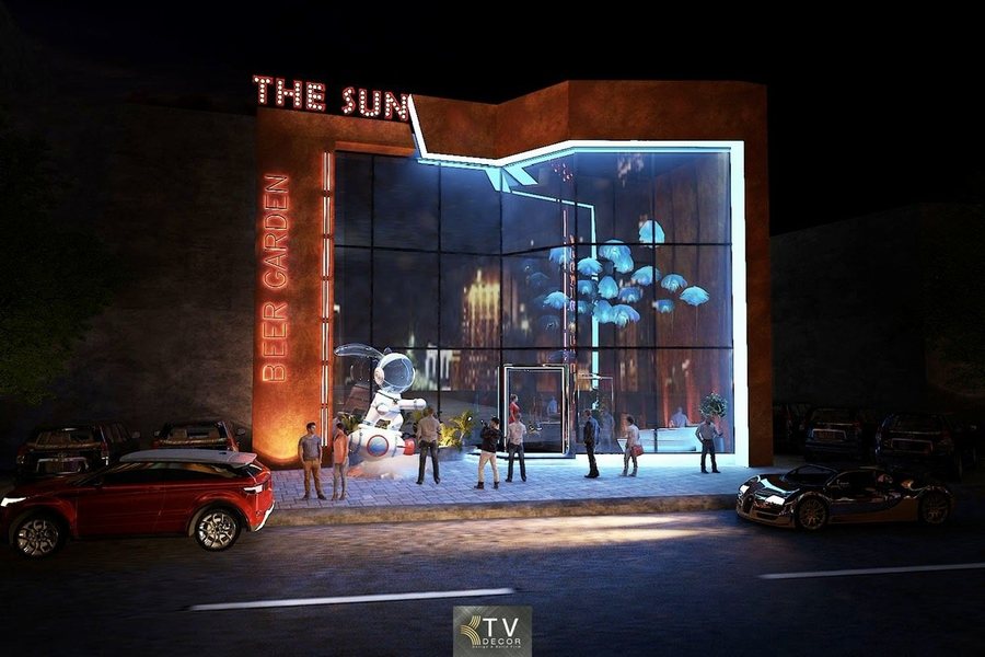 Phong cách nội thất Beer Garden đậm chất giải trí  Thiết kế Beer Garden với hiệu ứng ánh sáng nghệ thuật 