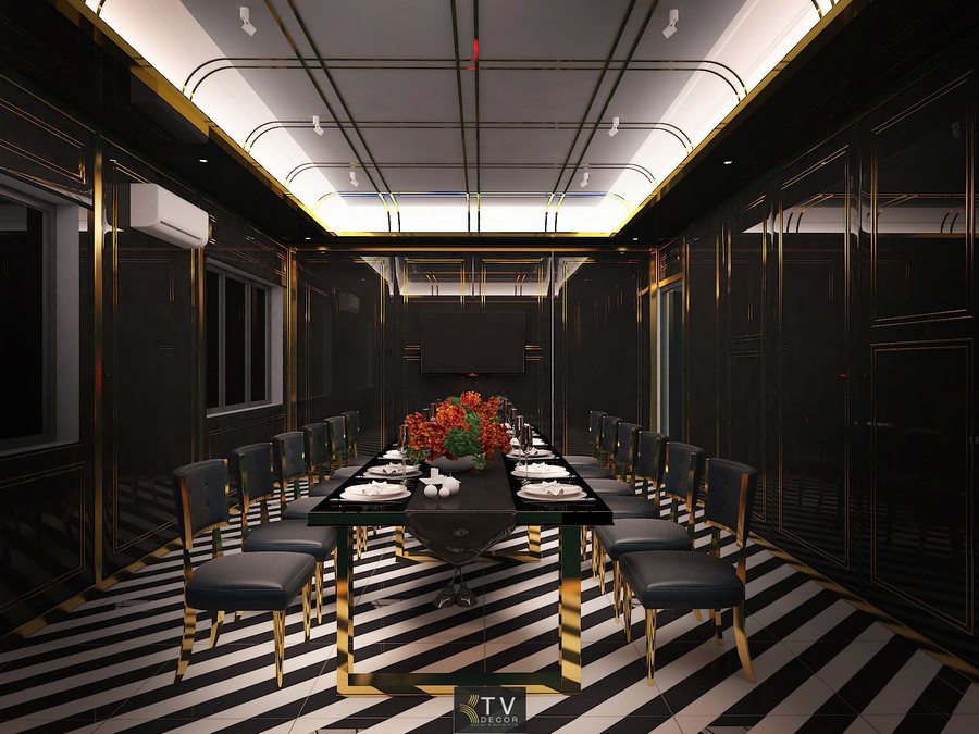 Thiết kế thi công phòng VIP nhà hàng phong cách Luxury Black & Gold bởi KTV Group – sang trọng, tối ưu trải nghiệm và nâng tầm giá trị dịch vụ. 