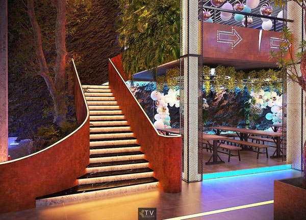 Thiết kế cầu thang cong hiện đại Beer Garden  KTV DECOR thực hiện