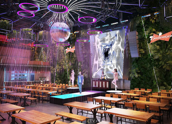 Thiết kế trung tâm ẩm thực kết hợp sân khấu Trái tim của Beer Garden hiện đại