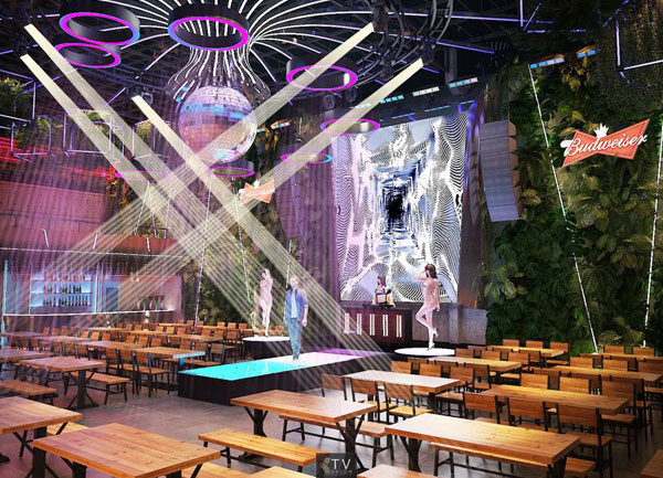 Thiết kế trung tâm ẩm thực sân khấu âm thanh ánh sáng Beer Garden