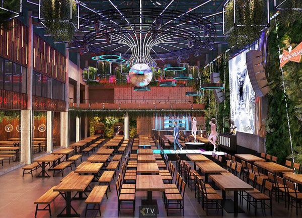Thiết kế trung tâm Beer Garden – Sân khấu, bàn tiệc và bar tích hợp đẳng cấp