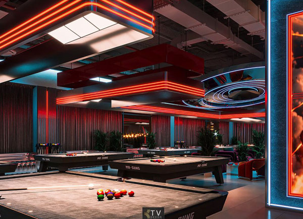 Thiết kế Club Billiard hiện đại với trần ánh sáng nổi
