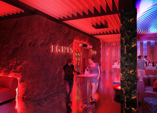 Thiết kế thi công Bar Club Quận 1 – Không gian lối vào với tường đá