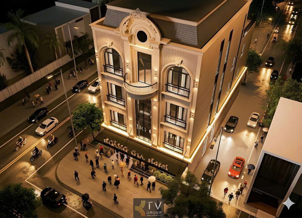 Thiết kế ngoại thất mặt tiền quảng cáo công trình khách sạn tại Long An