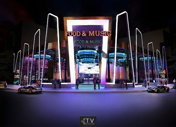 Thiết kế mặt tiền Beer Garden với cổng ánh sáng LED khổng lồ