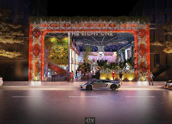 Thiết kế mặt tiền Beer Garden phong cách ánh sáng xanh độc đáo và nổi bật