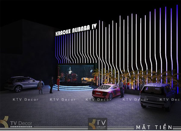 Thiết kế ngoại thất mặt tiền karaoke KTV Ánh sáng đổi màu hiện đại đẳng cấp