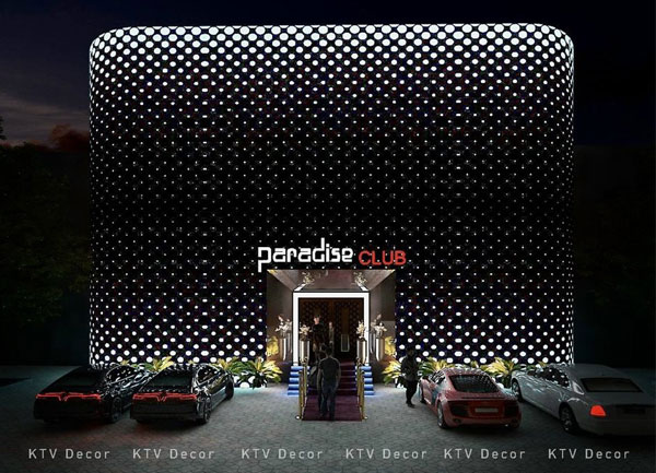 Thiết kế ngoại thất mặt tiền Lounge Club bảng hiệu ánh sáng đẹp và ấn tượng