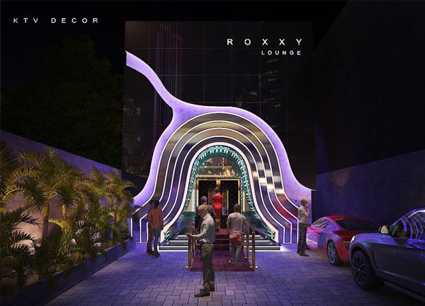Thiết kế ngoại thất mặt tiền ROXXY Lounge với kiến trúc đường cong