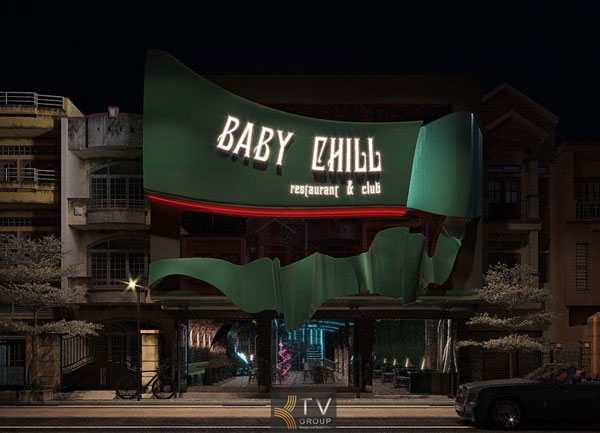 Thiết kế ngoại thất mặt tiền quảng cáo công trình nhà hàng Lounge Garden