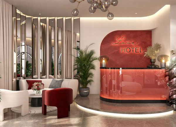 Thiết kế thi công nội thất sảnh khách sạn hiện đại quầy lễ tân