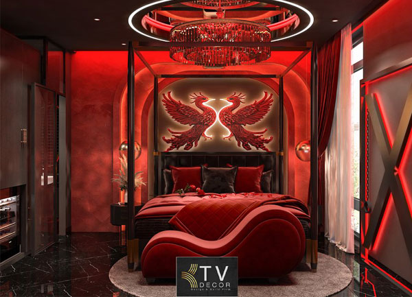 Thiết Kế Thi Công Nội Thất Phòng Khách Sạn Chủ Đề Tình Yêu Luxury Romantic Red