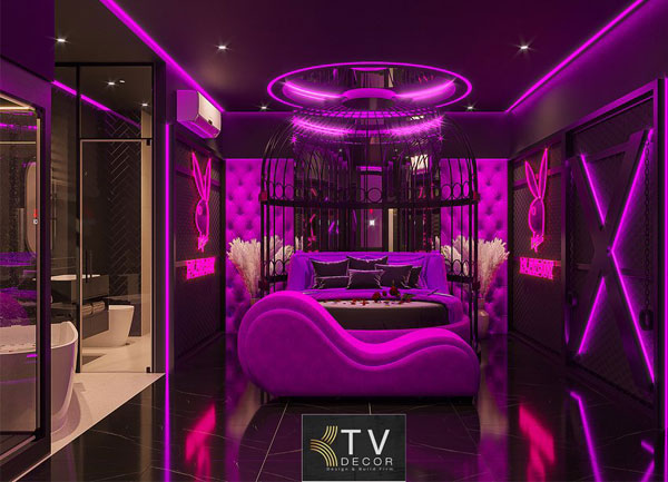 Thiết kế thi công nội thất phòng khách sạn chủ đề tình yêu lãng mạn