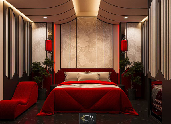 Thiết kế thi công nội thất phòng khách sạn chủ đề tình yêu phong cách Á Đông hiện đại