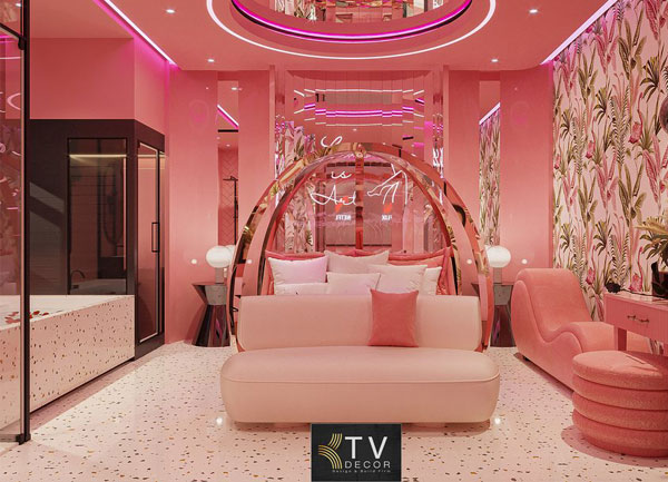Thiết kế thi công phòng khách sạn chủ đề Pink Romantic
