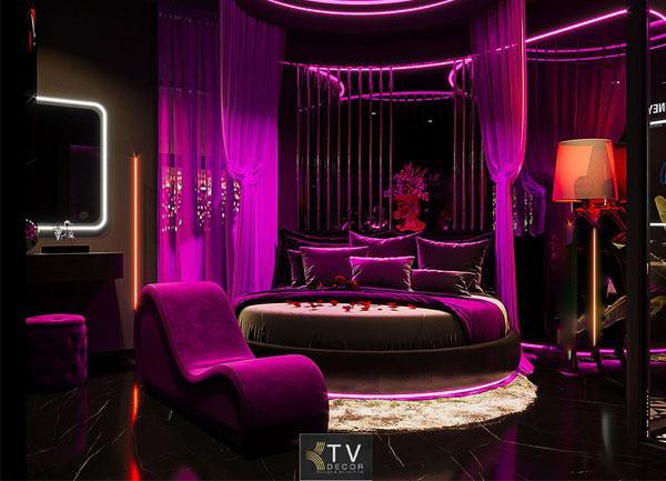 Thiết kế thi công nội thất phòng khách sạn chủ đề tình yêu  Romantic Neon
